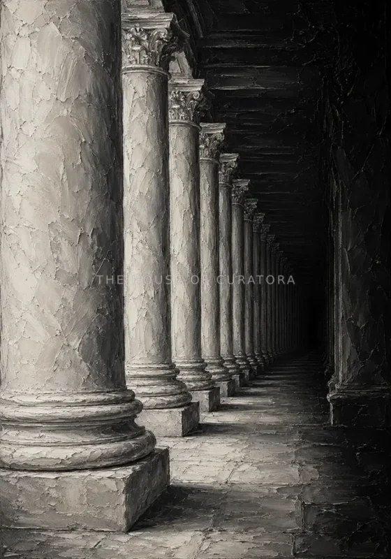 Atmospheric Stone Columns Monochrome Wall Art Canvas Print