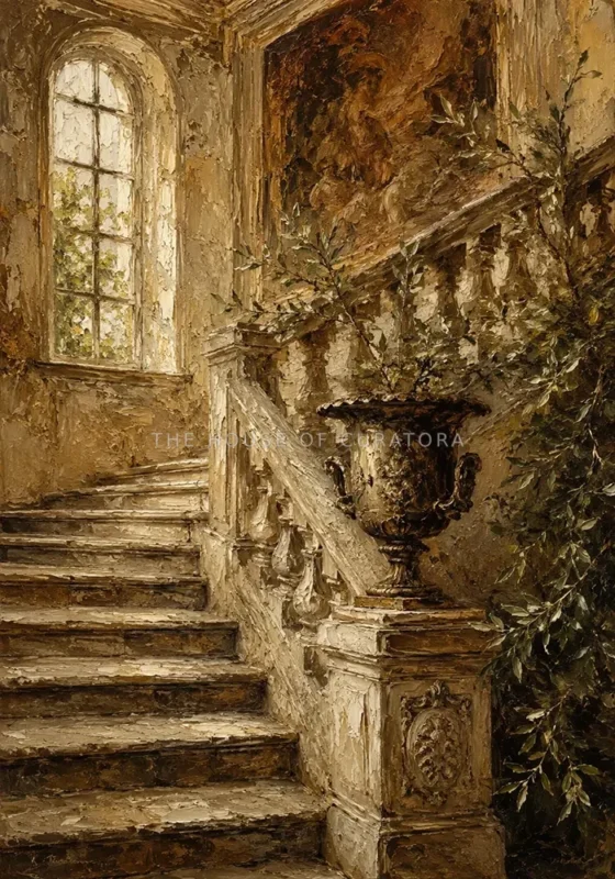 Timeless Old World Villa Staircase Living Room Wall Art Canvas Print