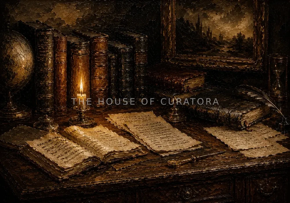 Candlelit Library Desk Antique Book Wall Art Canvas Print