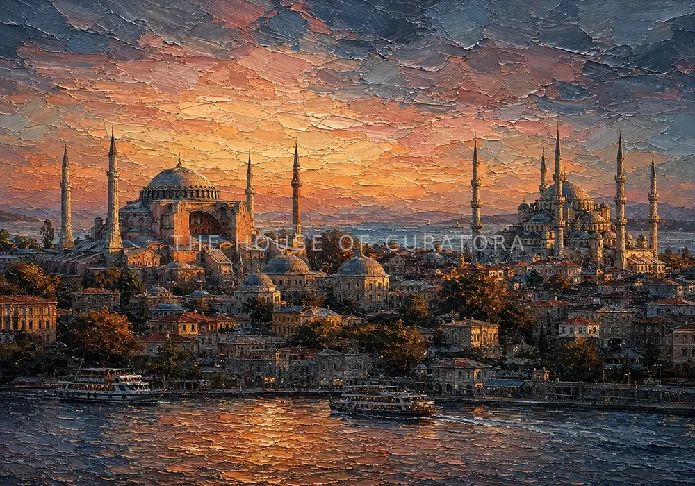 Hagia Sophia and Blue Mosque sunset Istanbul wall art