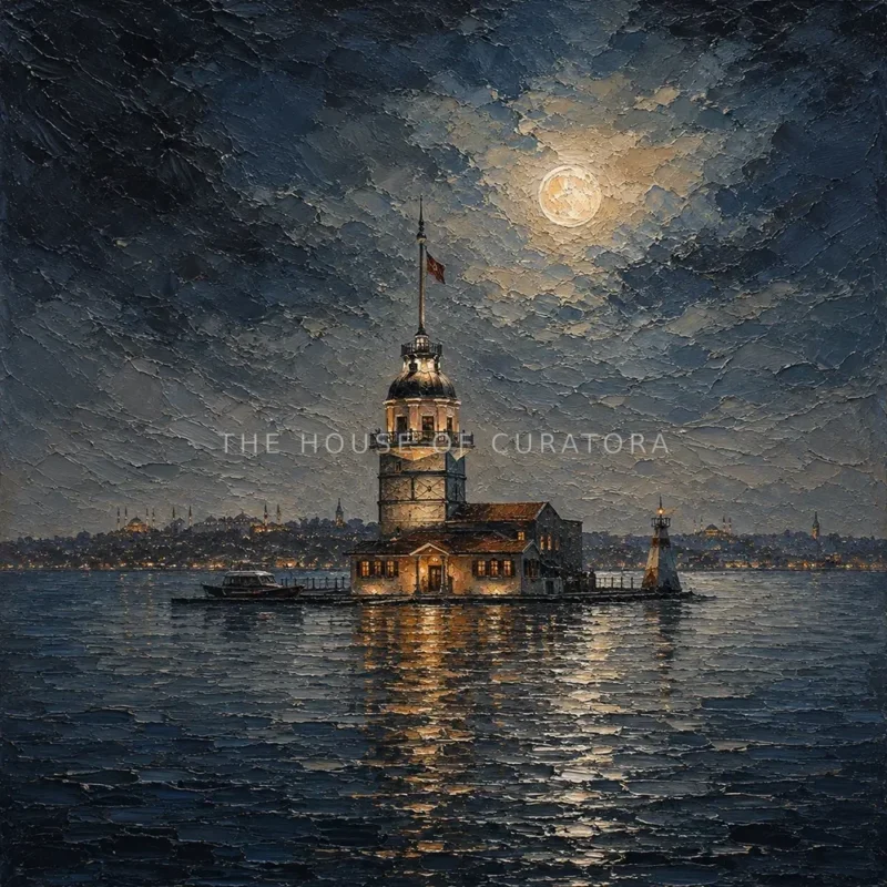 Maiden's Tower moon square Istanbul wall art