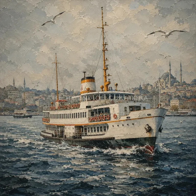 Classic Istanbul ferry and seagulls square wall art