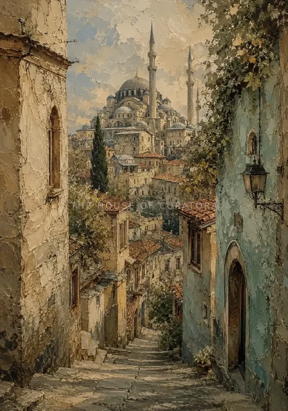 Suleymaniye Mosque above old Istanbul steps wall art