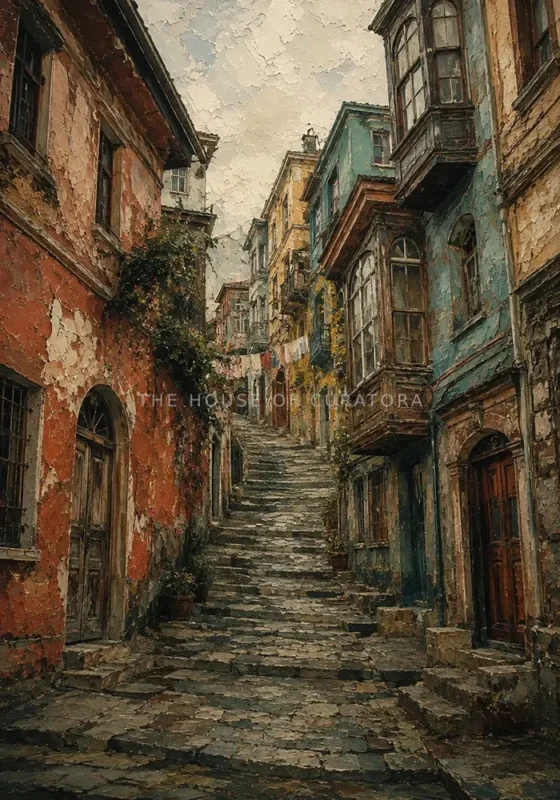 Balat historic street vertical Istanbul wall art