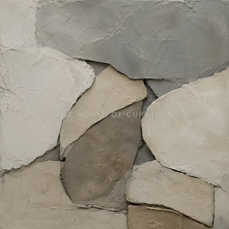 Gray Wabi Sabi Wall Art print featuring layered stone forms and sculptural mineral textures for elegant interiors